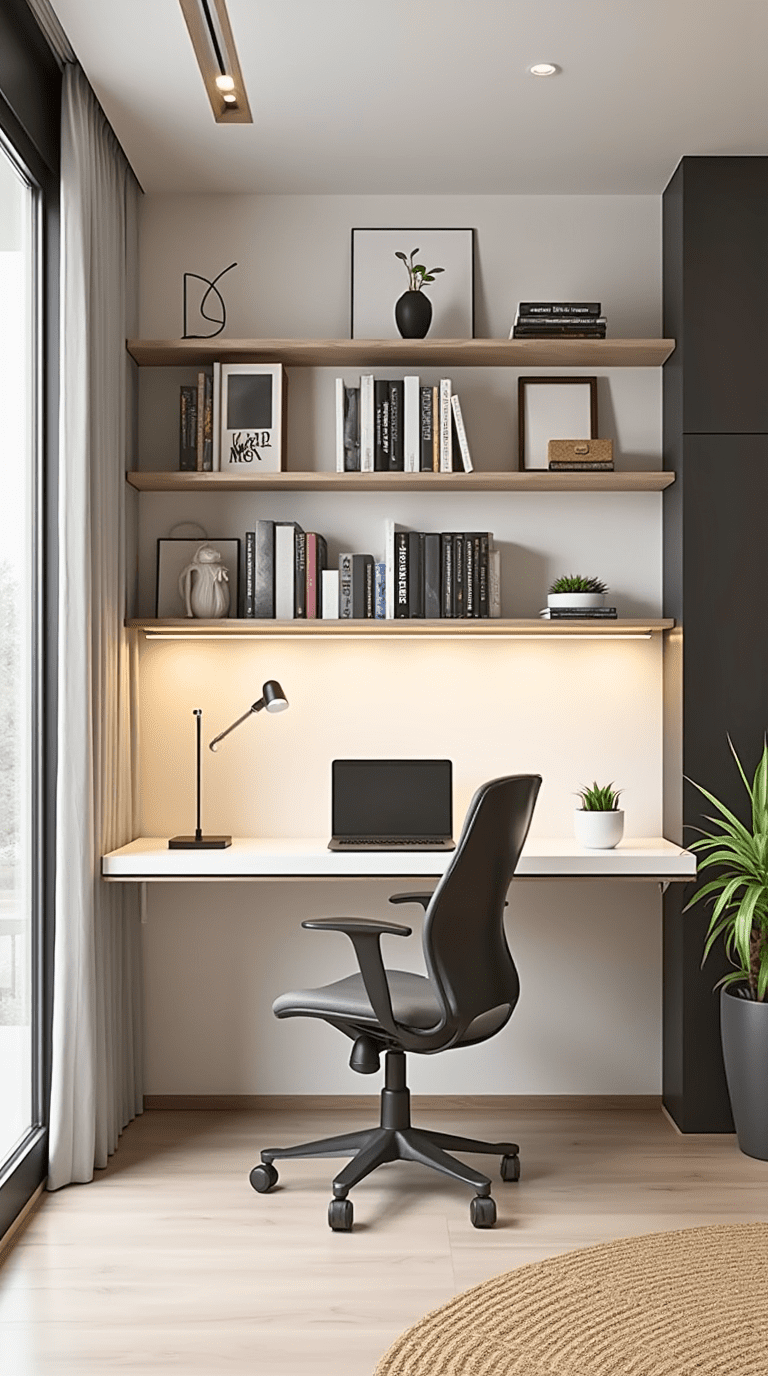 Modern Home Office with Floating Bookshelves-4
