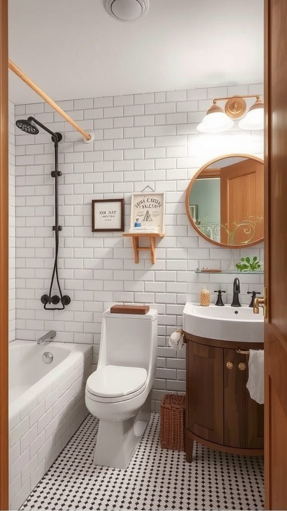 A bathroom featuring a blend of vintage and modern design elements.