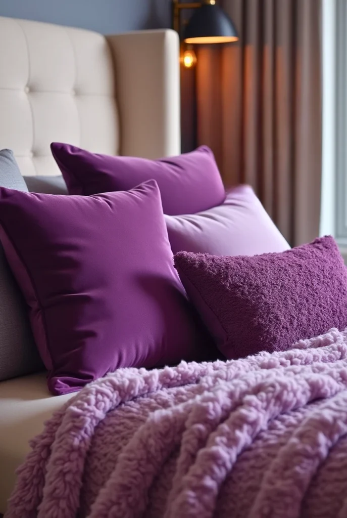 Assorted purple throw pillows set