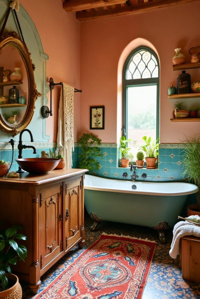 Bohemian & eclectic bathroom decor