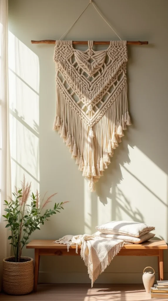 Boho Charm Handmade Macrame Wall Hanging In Soft Neutrals