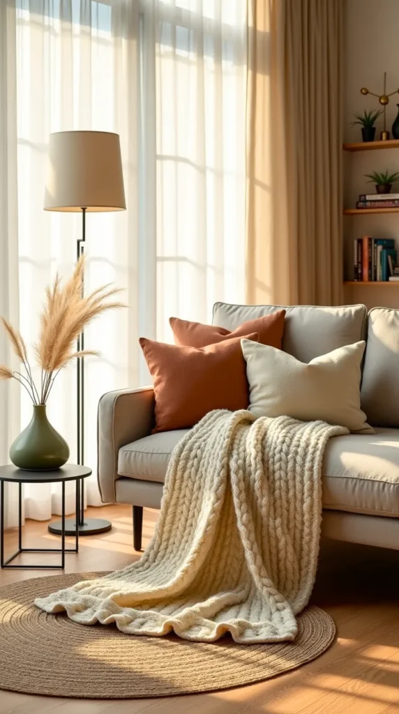 Modern Meets Cozy Styling A Chunky Knit Blanket In A Sunlit Living Room