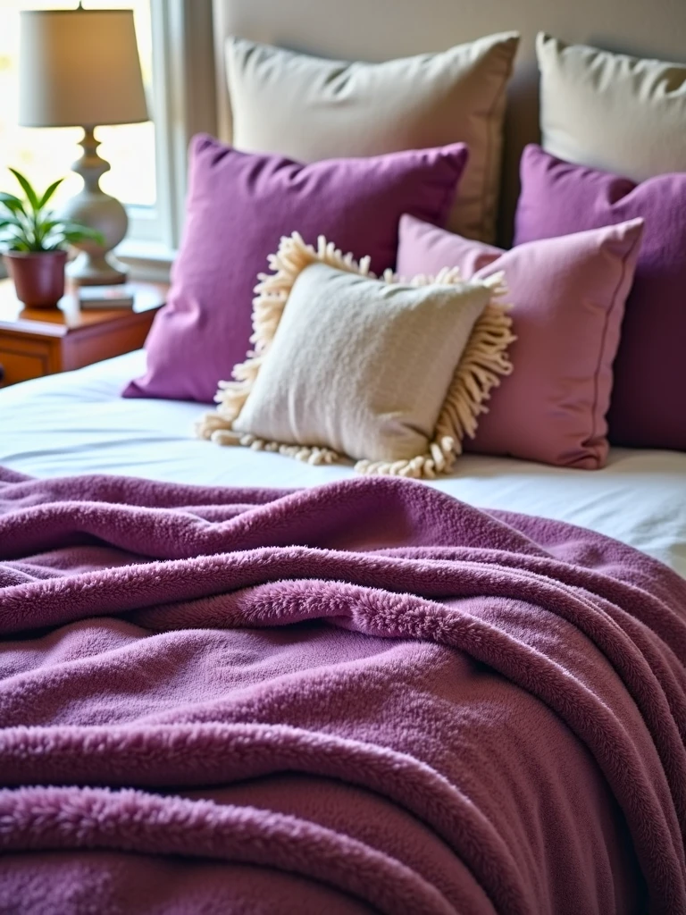 Set of cozy purple throw pillows