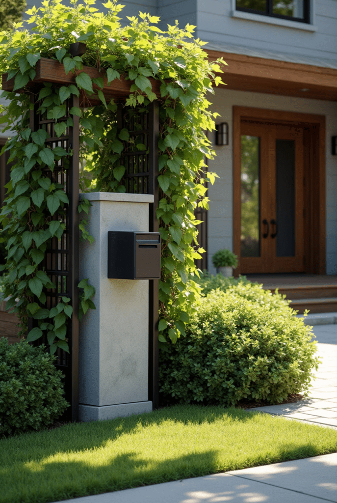 An ultra realistic high end camera shot of a modern american home with a sleek mailbox integrated i e3llxkjullqu9fma857j 1