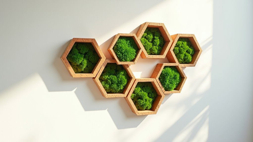 cork hexagons with moss