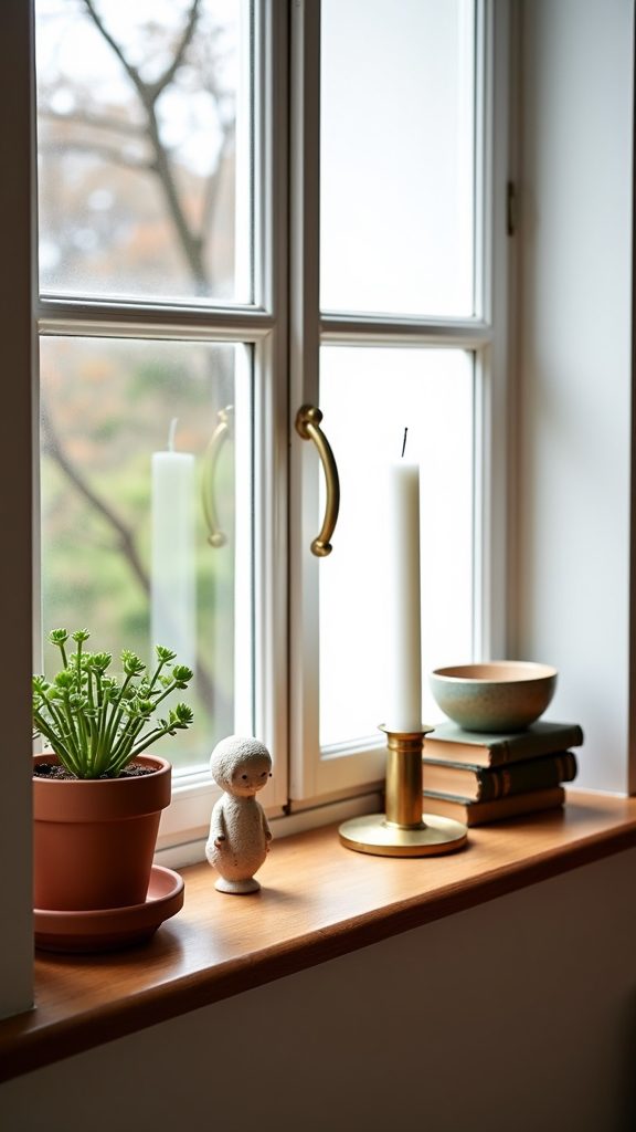 knickknacks on windowsills displayed