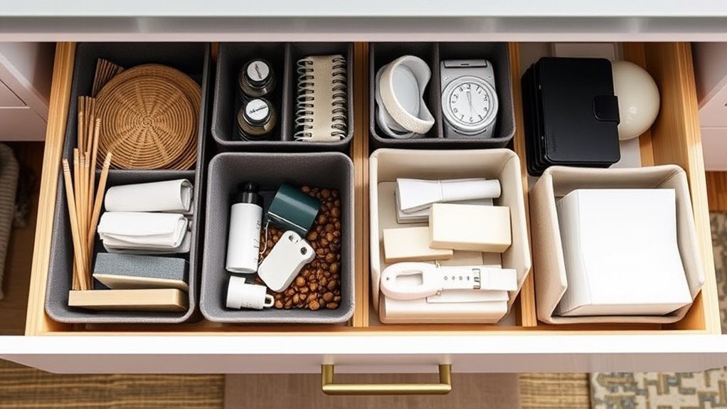 organize drawers using bins