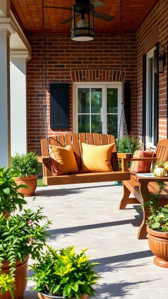porch swing and benches