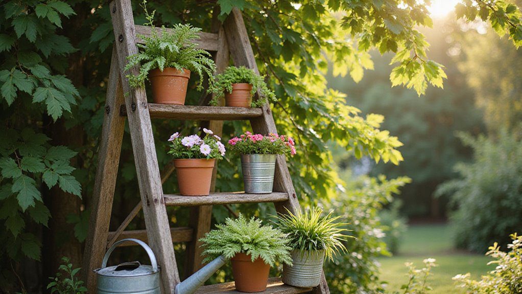 repurposed ladder plant holder