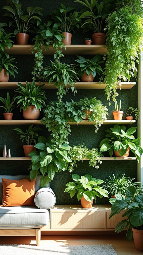 shelving on green wall