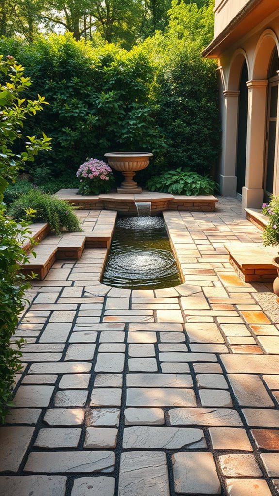 tranquil cobblestone water features