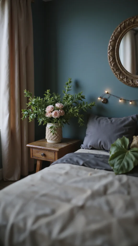 Trailing pothos, faux peonies