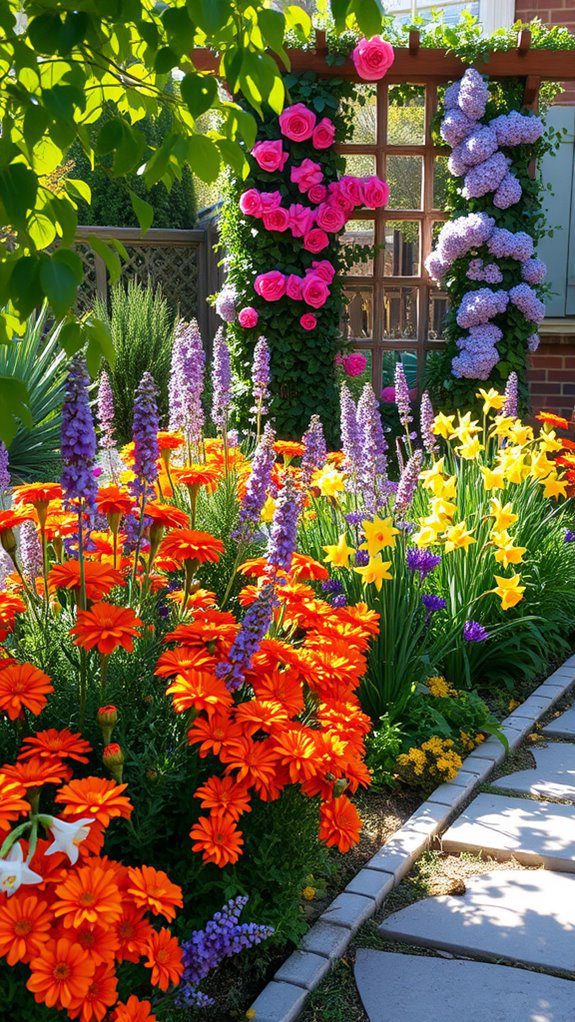 colorful blooms in garden