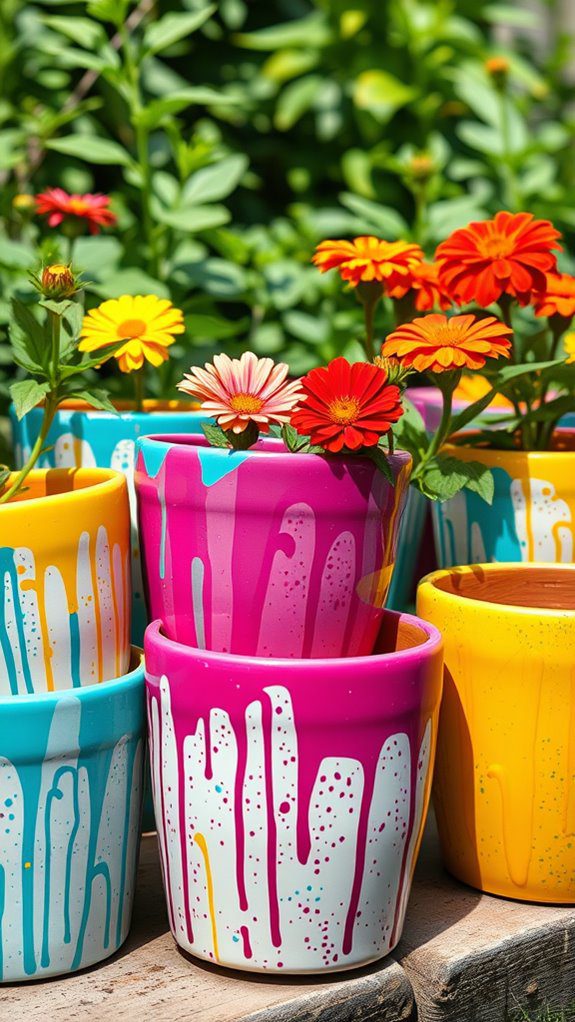 colorful paint splattered planter
