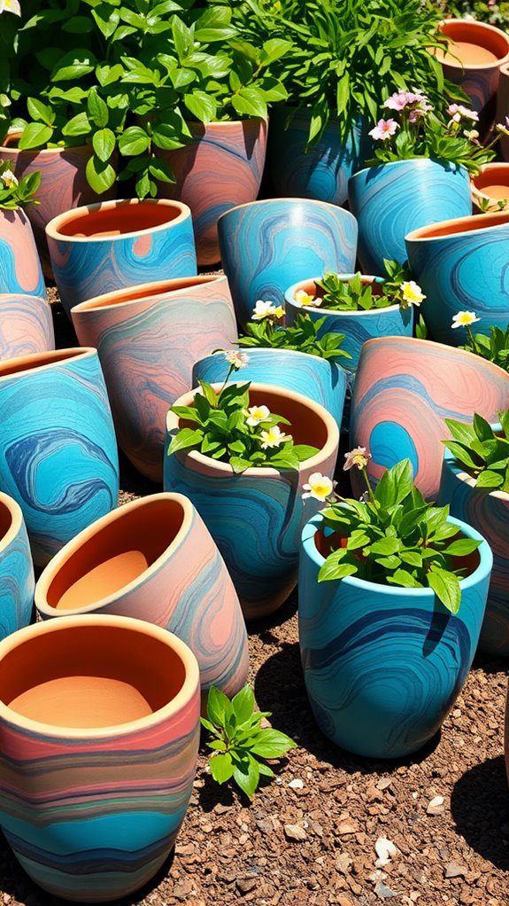 colorful patterned plant containers