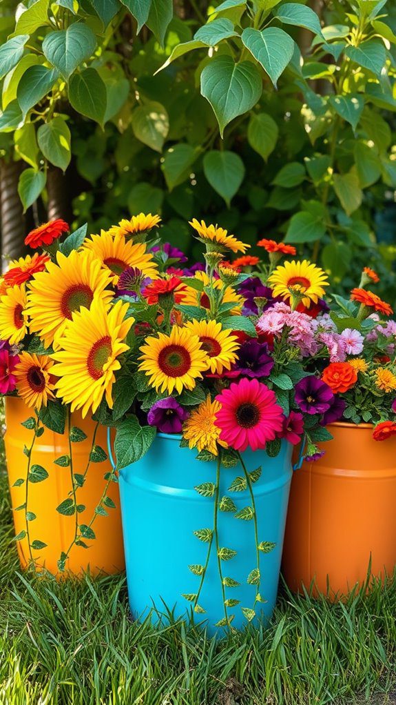 seasonal flower bucket arrangements