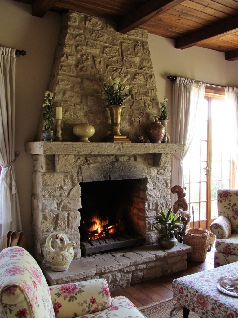 cozy vintage fireplace decor