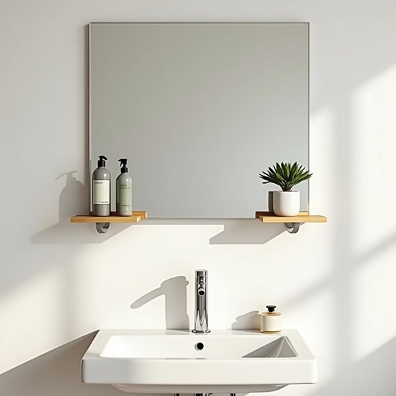 shelves on mirror space
