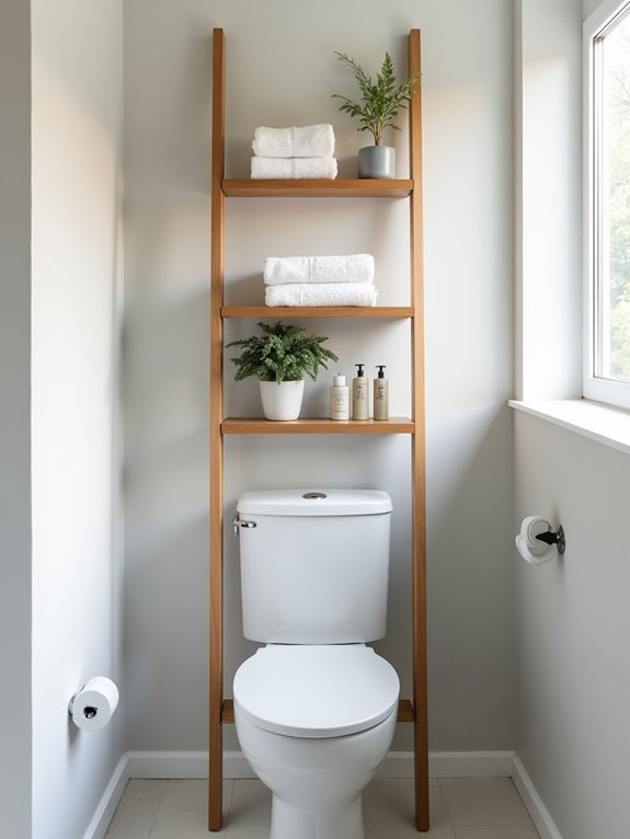 stylish storage above toilet