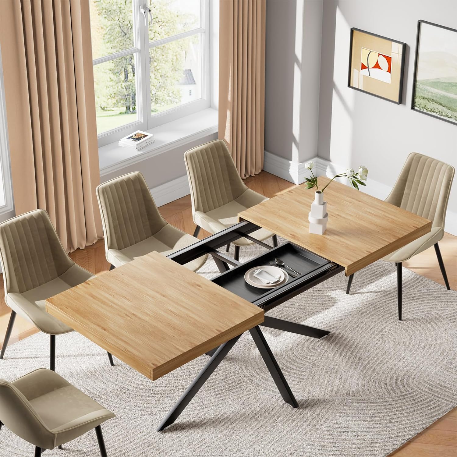 55''-70.9'' Extendable Dining Room Table for 4-8